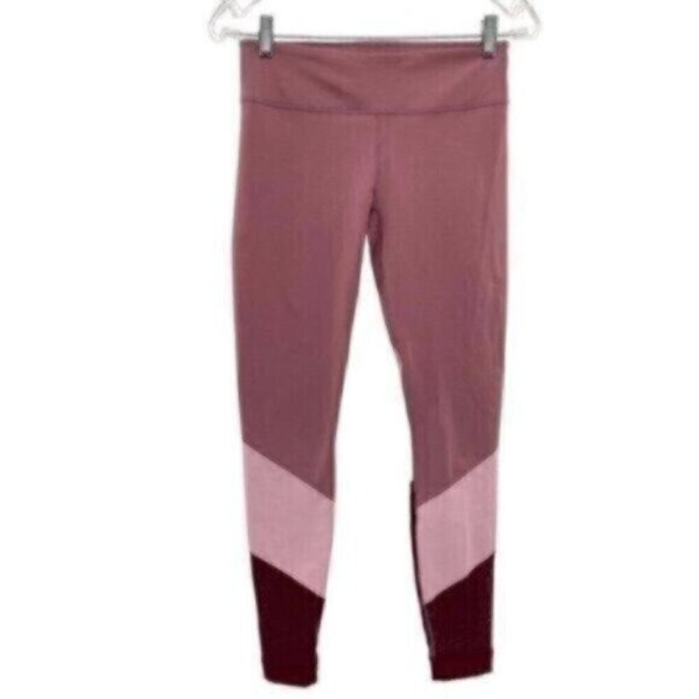 Fabletics Mid Rise Pink Rose Colorblock Leggings - Picture 4 of 14